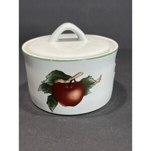The Cades Cove Collection by Citation Apple Sugar Bowl with Lid Ceramic White